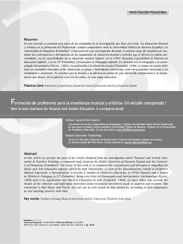 PDF) Formación de profesores para la enseñanza musical y artística ...